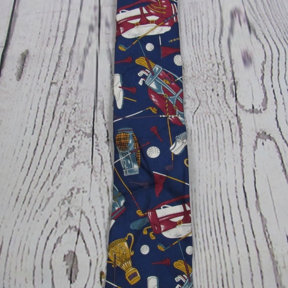VINTAGE Hathaway novelty silk golf motif print tie - Picture 2 of 4